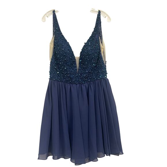 Jolene by Josh Embellished Beaded Swing Cocktail Dress Size 10 Navy Blue - Picture 1 of 5